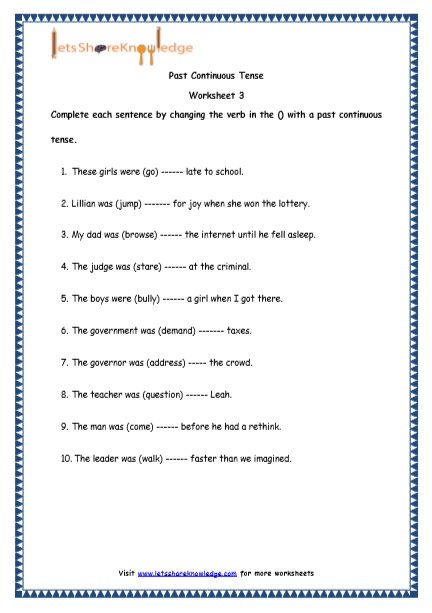 Past Continuous Tense Worksheets For Grade 3 Worksheets For Kindergarten