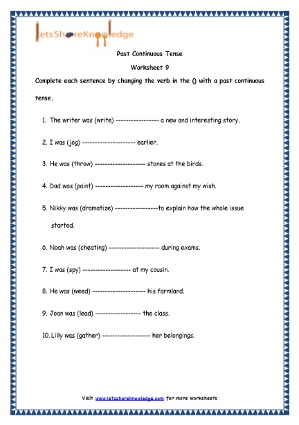 Grade 4 English Resources Printable Worksheets Topic: Past Continuous ...