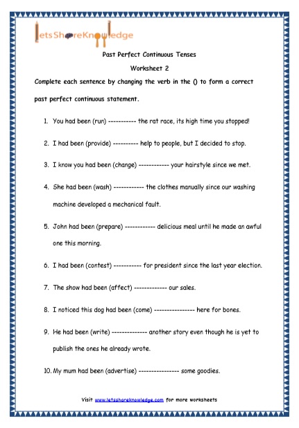  Past Perfect Continuous Tenses Printable Worksheets 