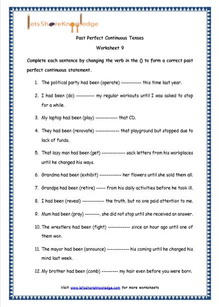 Grade 4 English Resources Printable Worksheets Topic: Past Perfect ...