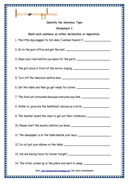 Types Of Sentences Grade 5 Worksheet Pdf
