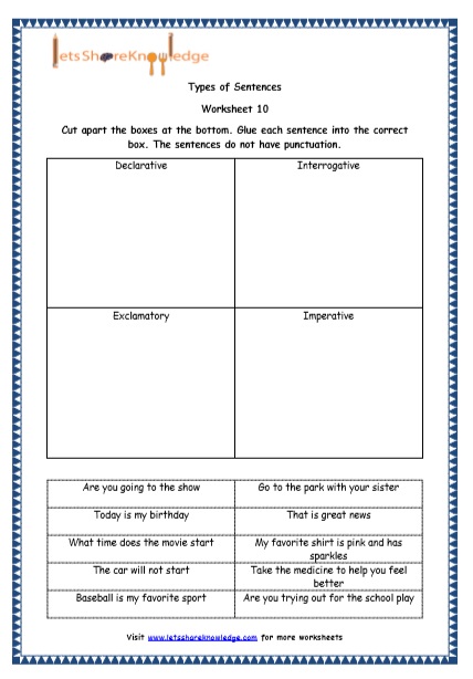  4 Types of Sentences Printable Worksheets Worksheet