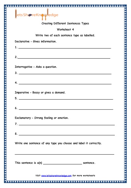  4 Types of Sentences Printable Worksheets Worksheet 