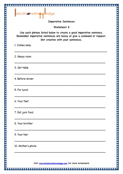 Types Of Sentences Worksheets For Grade 8
