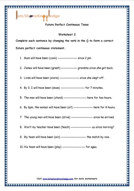  Future Perfect Continuous Tenses Printable Worksheets 