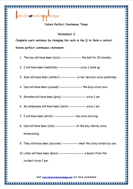  Future Perfect Continuous Tenses Printable Worksheets Worksheets