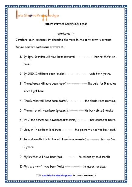  Future Perfect Continuous Tenses Printable Worksheets Worksheet 