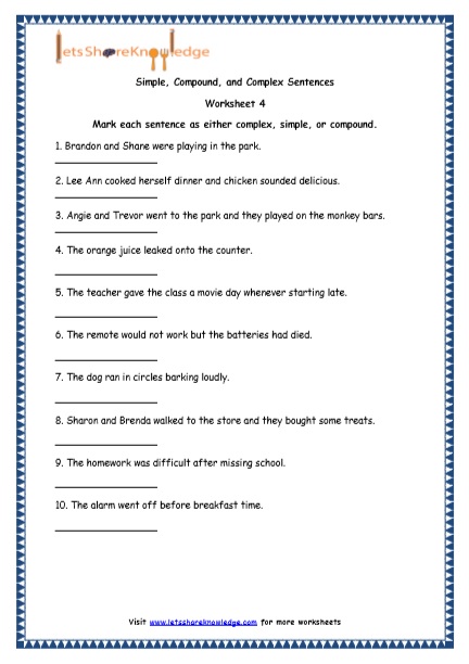  Simple, Compound and Complex Sentences Printable Worksheets Worksheets