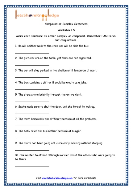  Simple, Compound and Complex Sentences Printable Worksheets Worksheet 