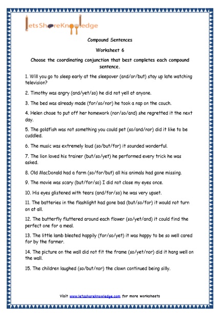 Grade 4 English Resources Printable Worksheets Topic: Simple, Compound ...