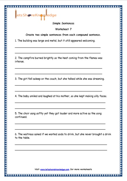 Grade 4 English Resources Printable Worksheets Topic: Simple, Compound ...