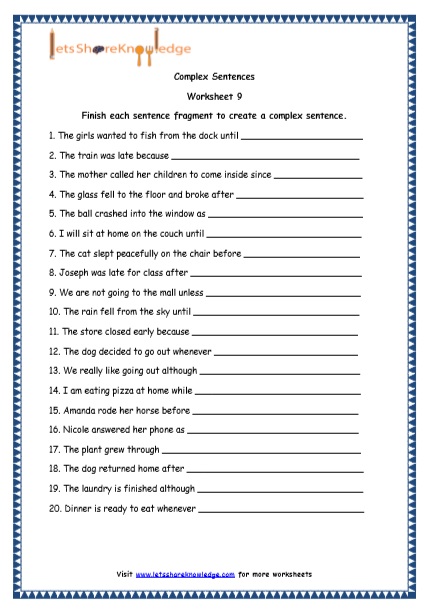  Simple, Compound and Complex Sentences Printable Worksheets Worksheet