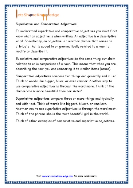  Superlative and Comparative Adjectives Printable Worksheets