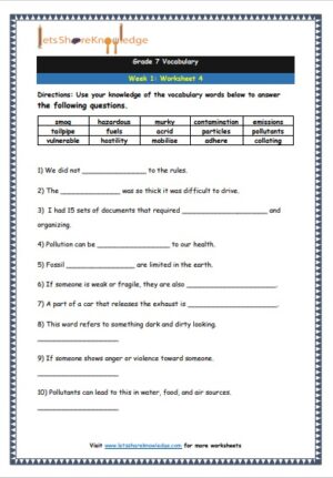 grade 7 vocabulary week 1 printable worksheet 4