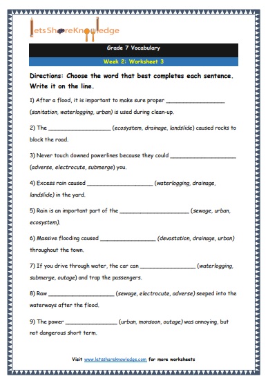  Grade 7 Vocabulary Worksheets Week 2 worksheet 3