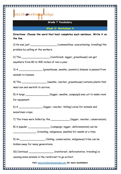 Grade 7 Vocabulary Worksheets Week 3 worksheet 4