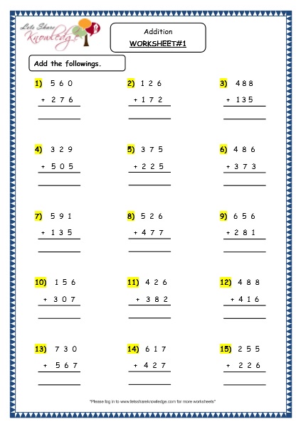  Addition of 3 digit numbers with more than 2 addends Printable Worksheets Worksheet