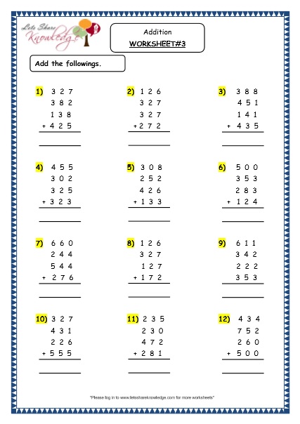  Addition of 3 digit numbers with more than 2 addends Printable Worksheets Worksheets