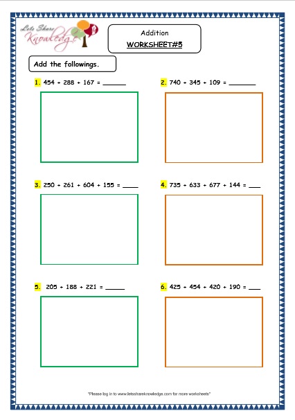  Addition of 3 digit numbers with more than 2 addends Printable Worksheets Worksheet