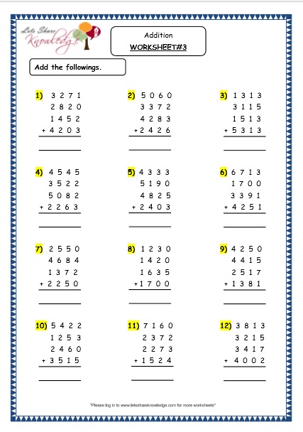  Addition of 4 digit numbers with more than 2 addends Printable Worksheets Worksheets