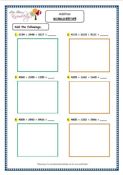 Addition of 4 digit numbers with more than 2 addends Printable Worksheets Worksheet
