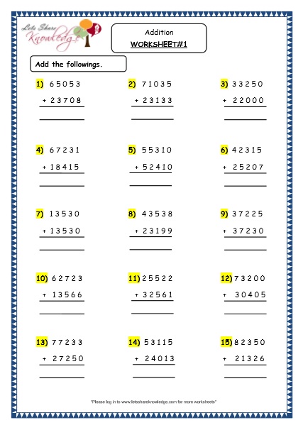  Addition of 5 digit numbers with more than 2 addends Printable Worksheets Worksheet