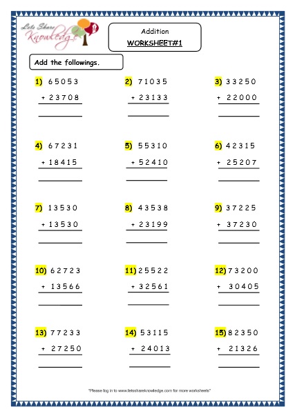 Grade 4 Maths Resources (1.4.3 Addition of 5 digit numbers with more ...