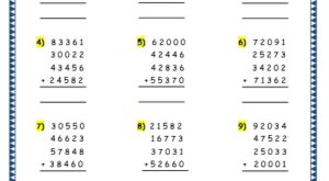 Addition of 5 digit numbers with more than 2 addends grade 4 maths resources printable worksheets topic