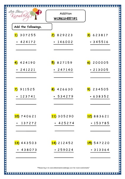  Addition of 6 digit numbers with more than 2 addends Printable Worksheets Worksheet