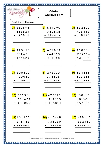  Addition of 6 digit numbers with more than 2 addends Printable Worksheets Worksheets
