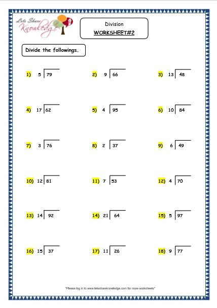 grade 4 maths resources 1 7 2 division of 2 digit numbers 3 digit numbers with remainder printable worksheets lets share knowledge