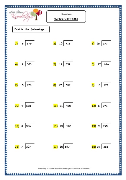 Grade 4 Maths Resources (1.7.2 Division Of 2 Digit Numbers & 3 Digit 