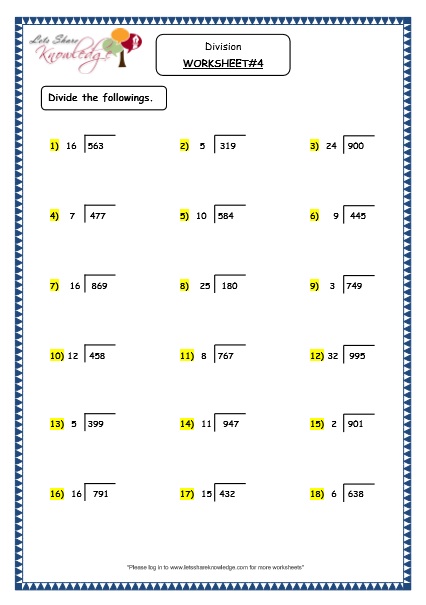  Division of 2 Digit Numbers & 3 Digit Numbers With Remainder Printable Worksheets Worksheet 