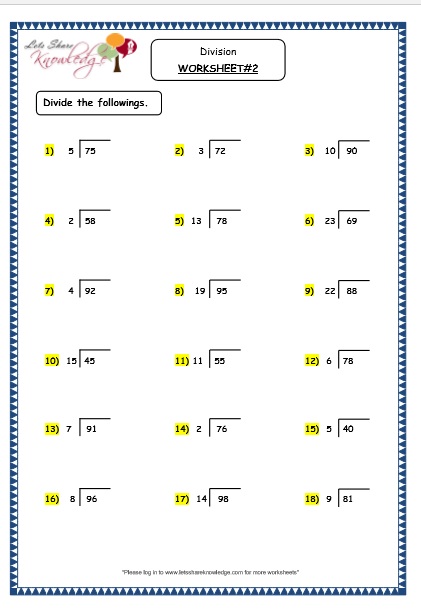 Division of 2 Digit Numbers & 3 Digit Numbers Without Remainder Printable Worksheets 