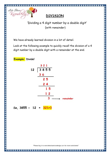  Division of 4 Digit Numbers with Double Digit Number With Remainder Printable Worksheets