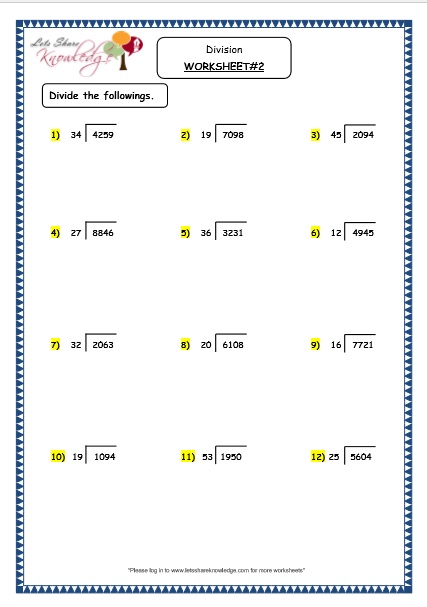  Division of 4 Digit Numbers with Double Digit Number With Remainder Printable Worksheets 