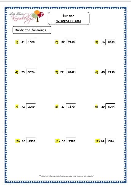 Grade 4 Maths Resources (1.7.4 Division of 4 Digit Number by a Double ...