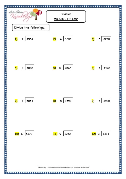 Grade 4 Maths Resources (1.7.3 Division of 4 Digit Number with a Single ...