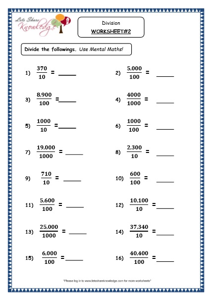  Dividing by Multiples of 10 Printable Worksheets 