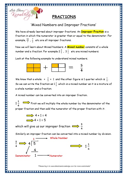  Mixed Numbers and Improper Fractions Printable Worksheets
