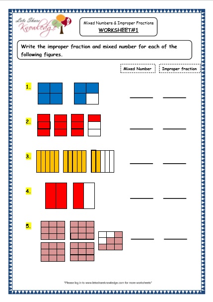  Mixed Numbers and Improper Fractions Printable Worksheets Worksheet