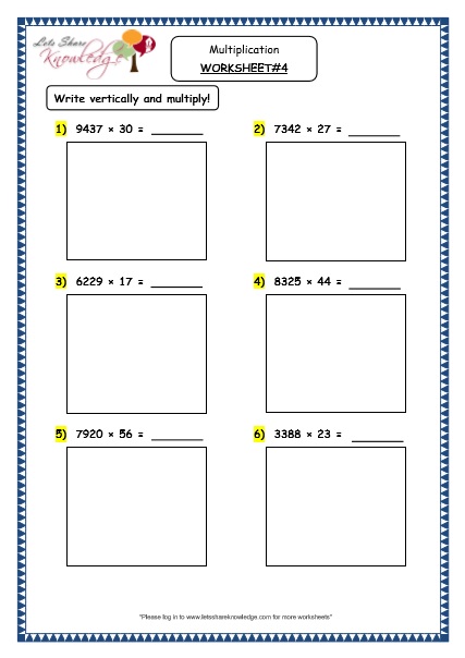  Multiplication of 4 Digit Number by a 2 Digit Number Printable Worksheets Worksheet 