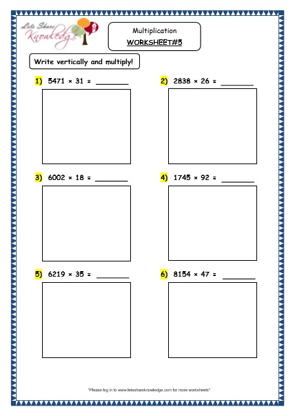  Multiplication of 4 Digit Number by a 2 Digit Number Printable Worksheets Worksheet