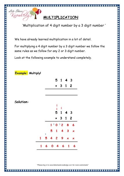  Multiplication of 4 Digit Number by a 3 Digit Number Printable Worksheets
