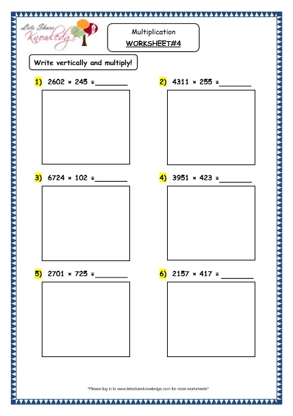  Multiplication of 4 Digit Number by a 3 Digit Number Printable Worksheets Worksheet 