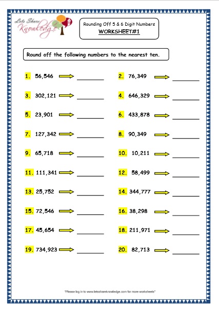grade 4 maths resources 1 3 rounding off to the nearest ten hundred and thousand printable worksheets lets share knowledge