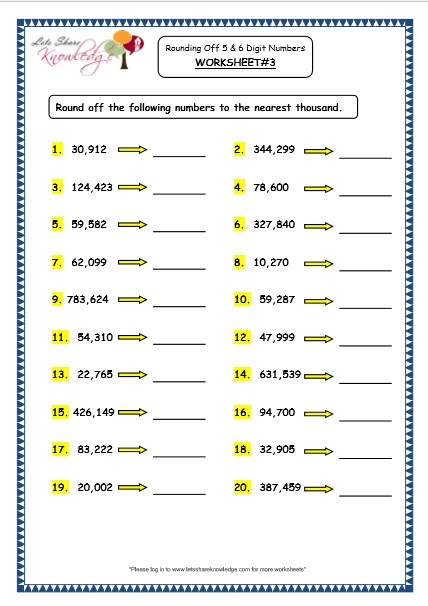  Rounding Off to the Nearest Ten, Hundred and Thousand Printable Worksheets Worksheets