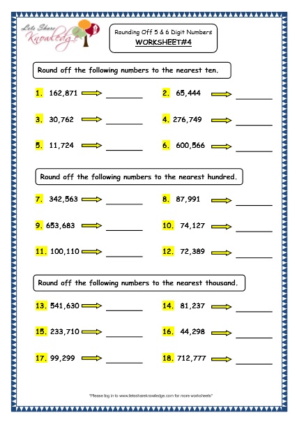  Rounding Off to the Nearest Ten, Hundred and Thousand Printable Worksheets Worksheet 