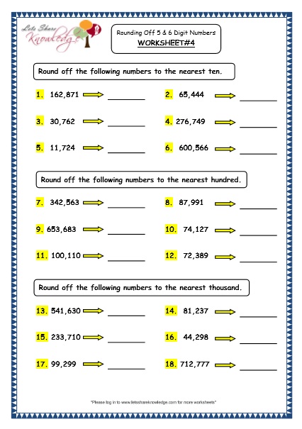 grade 4 maths resources 1 3 rounding off to the nearest ten hundred and thousand printable worksheets lets share knowledge