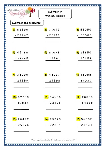 grade 4 maths resources 1 5 1 subtraction of 5 digit numbers with without regrouping printable worksheets lets share knowledge